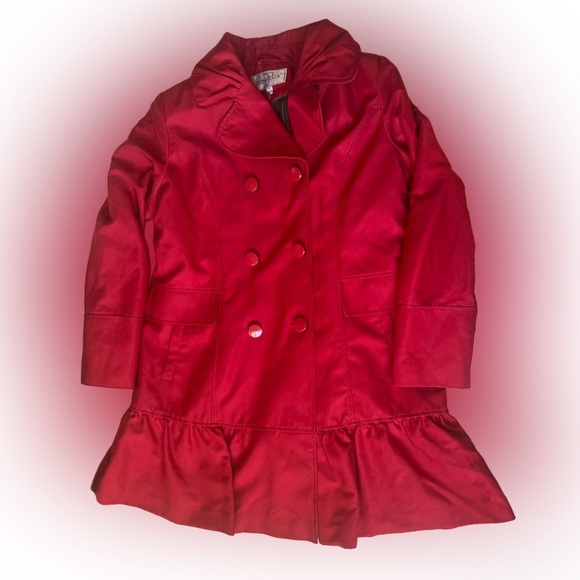 Women's Donatella Double Breasted Ruffle Hem Coat Red Size XL - Picture 2 of 14